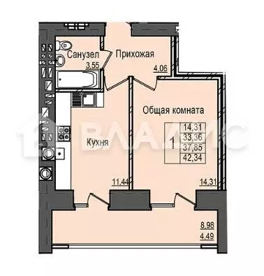 1-комнатная квартира: Йошкар-Ола, Сернурский тракт, 9 (33.2 м) - Фото 1