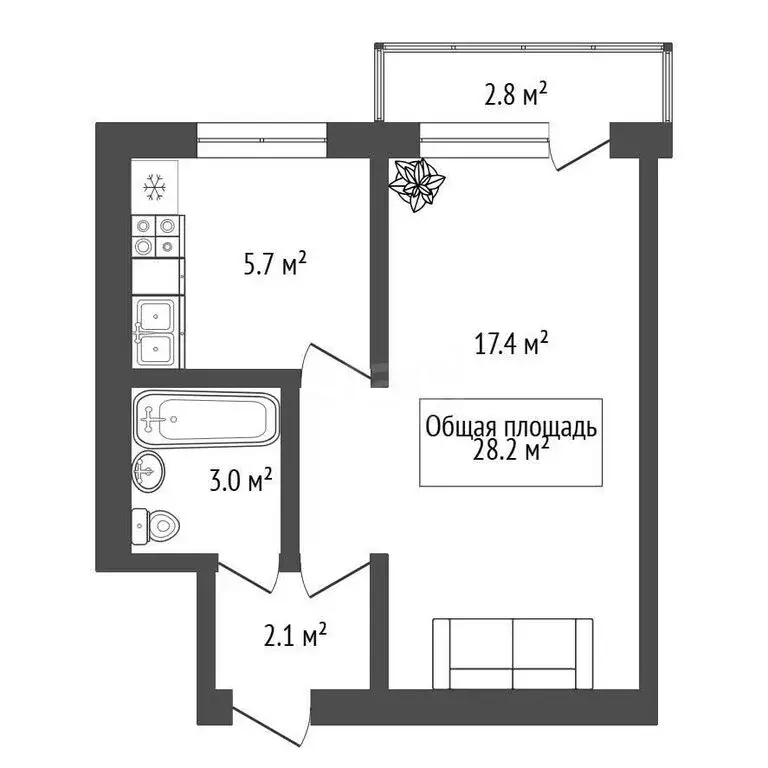 1-комнатная квартира: Новосибирск, улица Гоголя, 27 (28.2 м) - Фото 1