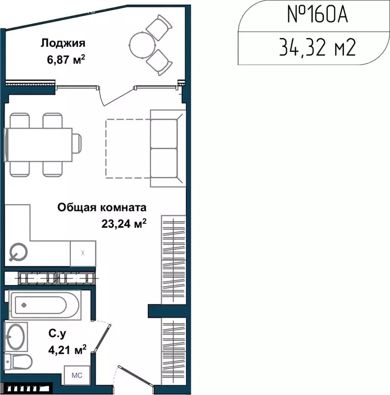 Квартира-студия: Севастополь, улица Лётчиков, 10к4 (33.5 м) - Фото 1