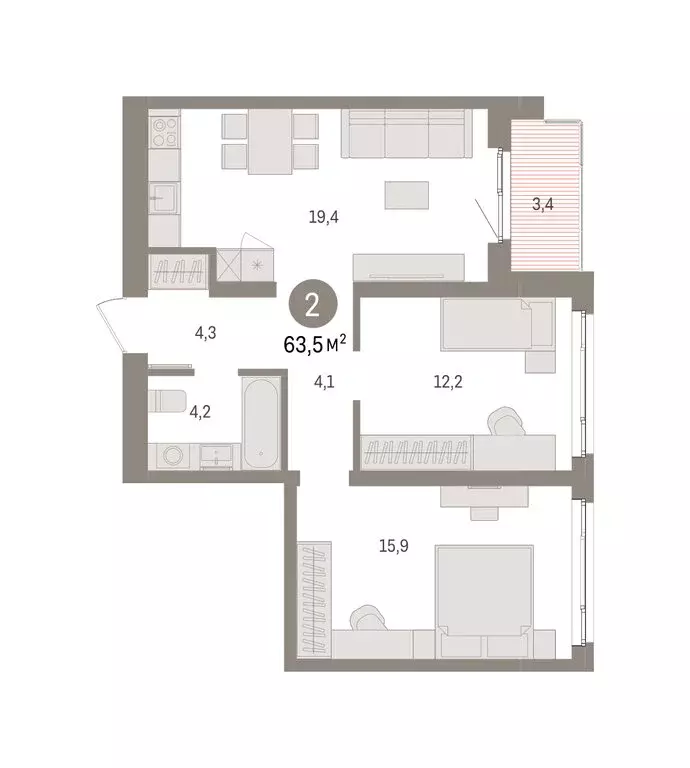 2-комнатная квартира: Екатеринбург, жилой район Юго-Западный, жилой ... - Фото 2