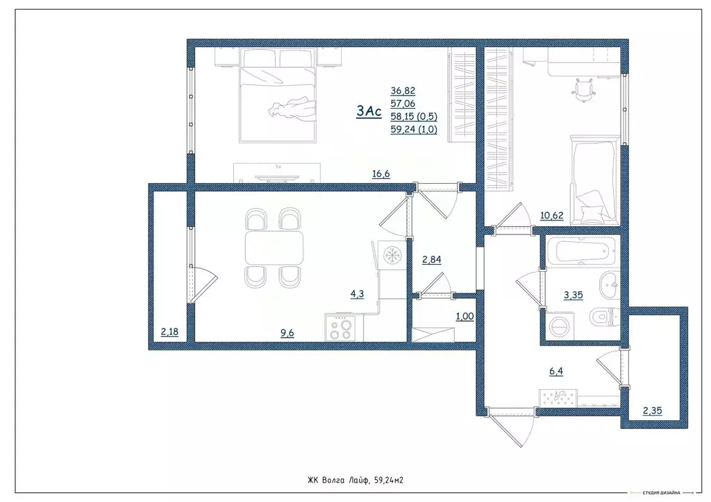3-к кв. Тверская область, Тверь Новочеркасская ул., 49 (59.24 м) - Фото 2