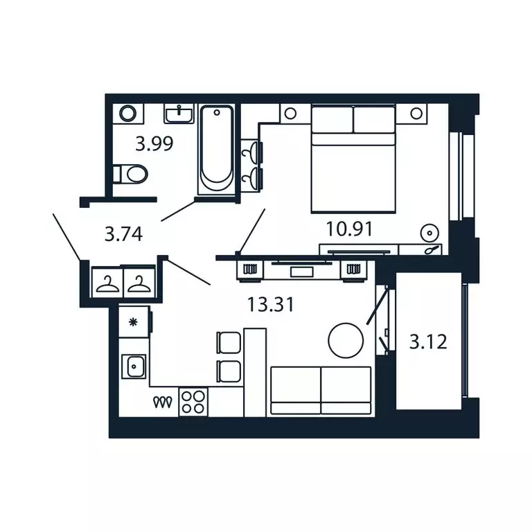 1-комнатная квартира: Новоселье, Центральная улица, 30к1 (31.7 м) - Фото 1
