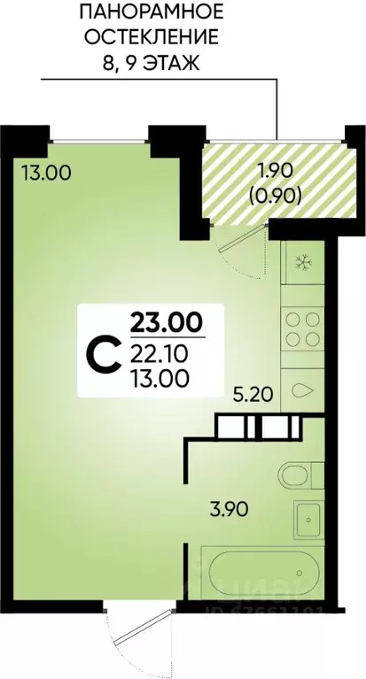 Студия Краснодарский край, Краснодар ул. Доблести, 8 (23.0 м) - Фото 0