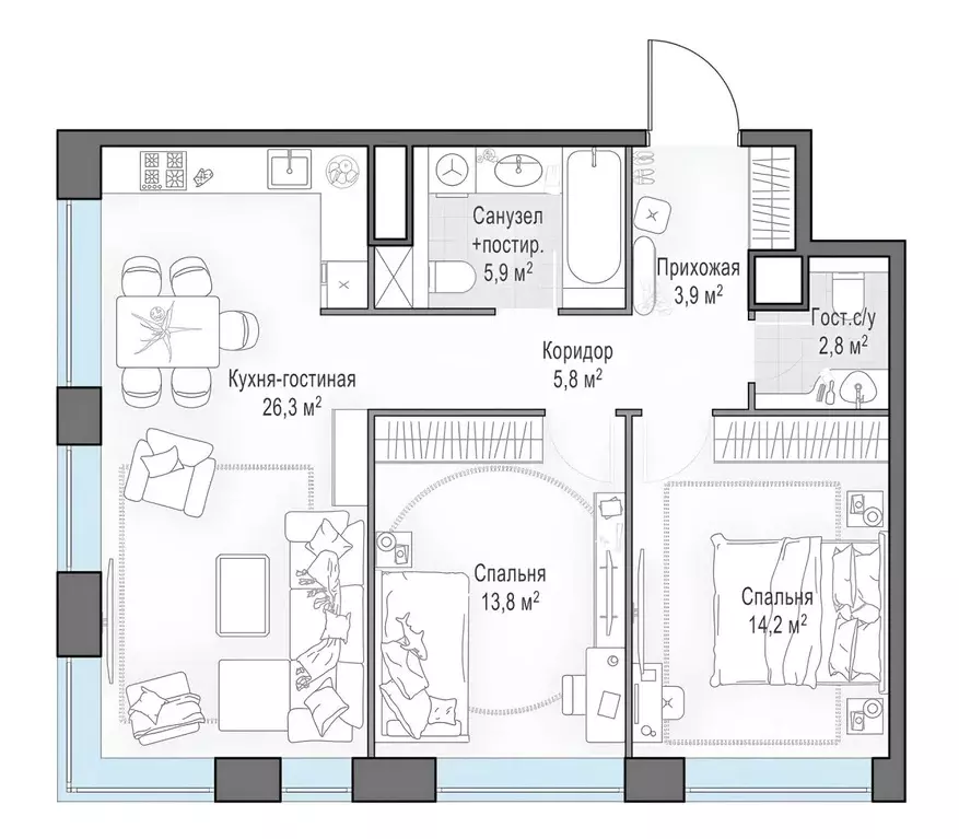 3-к кв. Москва просп. Генерала Дорохова, 39к1А (72.6 м) - Фото 2
