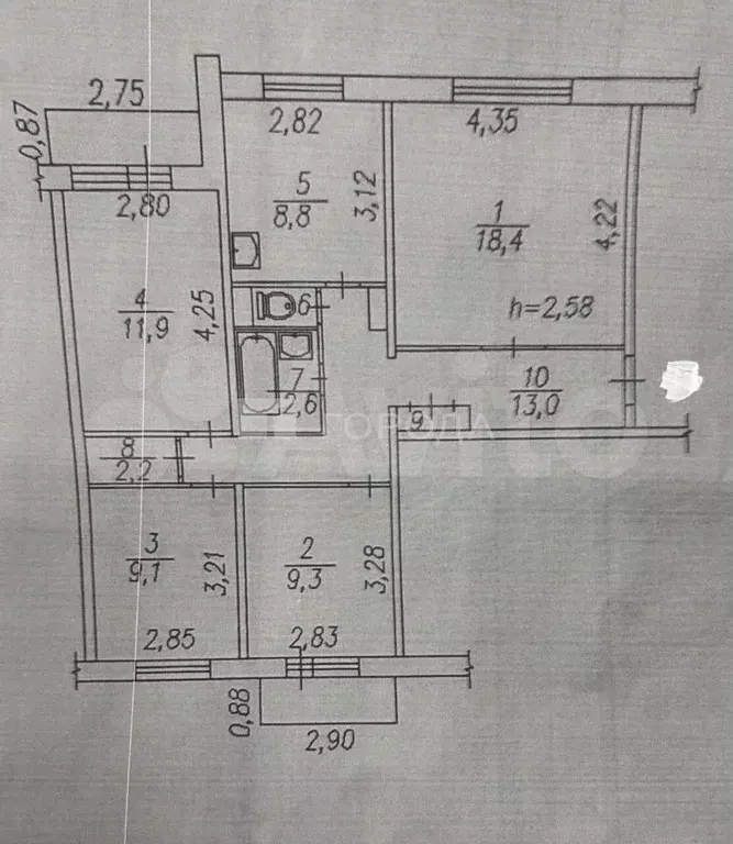 4-к. квартира, 77,5 м, 2/9 эт. - Фото 0