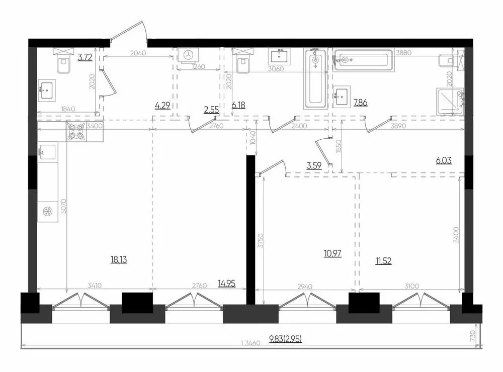 3-комнатная квартира: Казань, ЖК Яналиф (92.74 м) - Фото 1