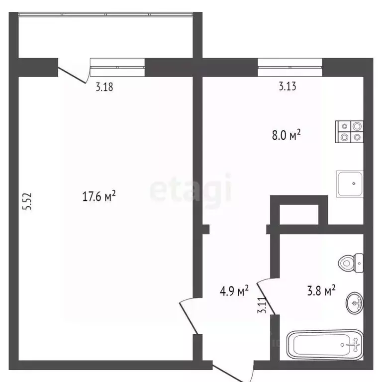1-к кв. Ямало-Ненецкий АО, Ноябрьск ул. Дзержинского, 21 (34.4 м) - Фото 2