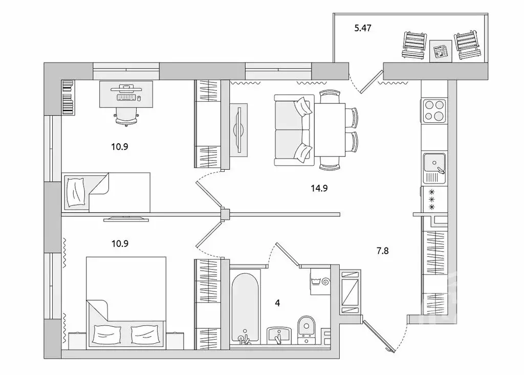 2-комнатная квартира: Бугры, Тихая улица, 5к3 (53.95 м) - Фото 1