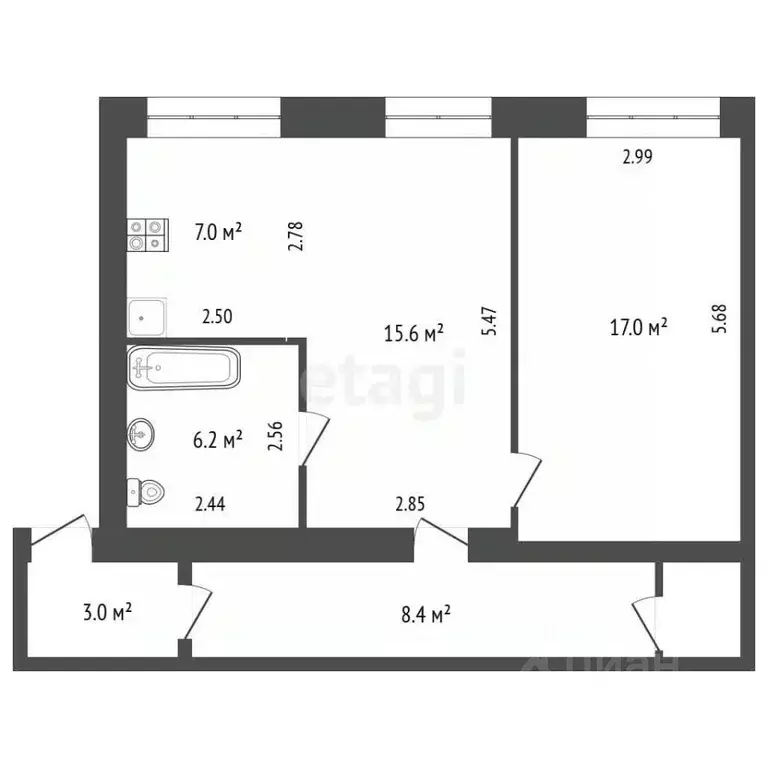 2-к кв. Архангельская область, Новодвинск ул. 50-летия Октября, 42 ... - Фото 2