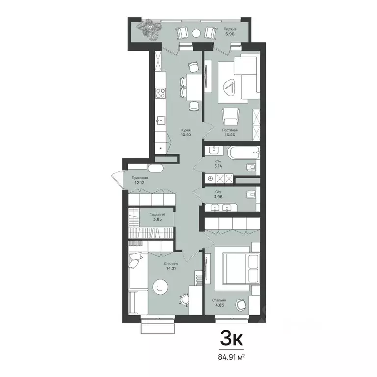 3-к кв. Пермский край, Пермь Уинская ул., 54 (84.91 м) - Фото 1