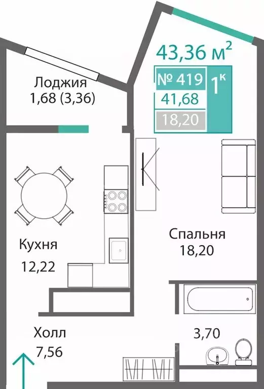 1-к кв. Крым, Симферополь Барбарис жилой комплекс (43.36 м) - Фото 0