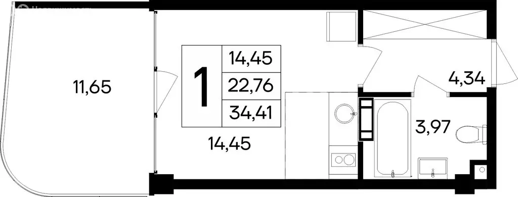 Квартира-студия: Прибрежное, Симферопольское шоссе, 177 (34.41 м) - Фото 1