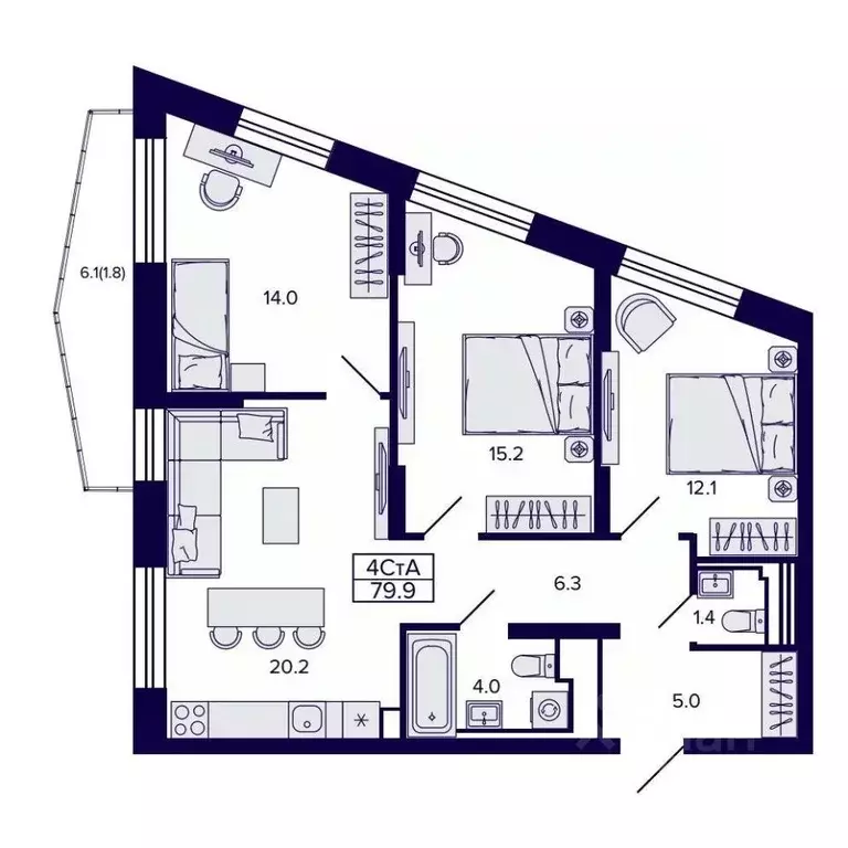 4-к кв. Хабаровский край, Хабаровск ул. Карла Маркса, 96/1 (79.94 м) - Фото 1