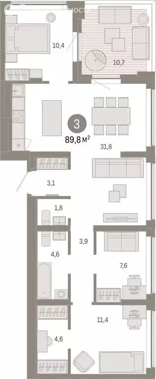 3-комнатная квартира: Екатеринбург, улица Гастелло, 19А (89.83 м) - Фото 1