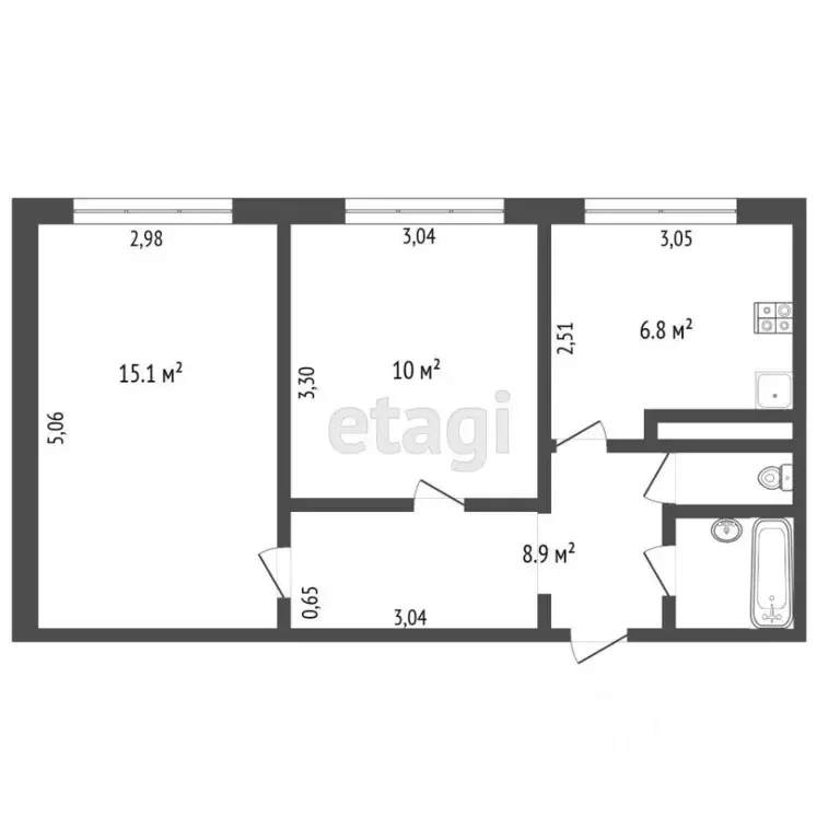 2-к кв. Ханты-Мансийский АО, Сургут ул. Толстого, 24 (45.0 м) - Фото 1