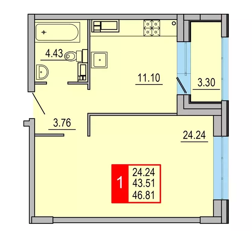 1-комнатная квартира: Тверь, Заволжский район (46.81 м) - Фото 1
