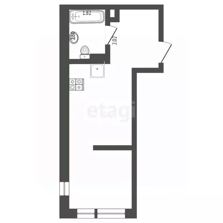 Студия Тюменская область, Тюмень ул. Алматинская, 4 (37.5 м) - Фото 1