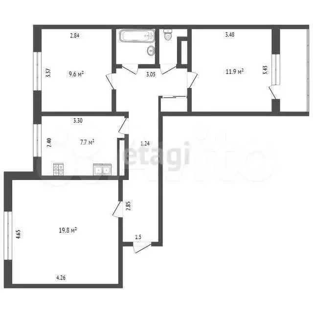 3-к. квартира, 65,9 м, 4/9 эт. - Фото 0
