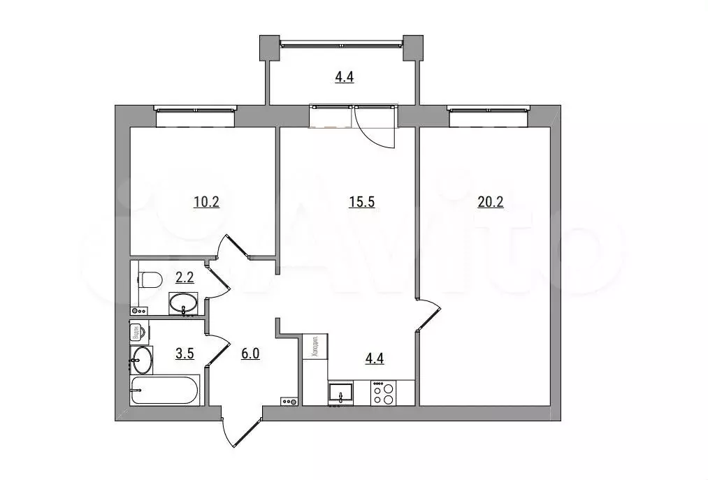 3-к. квартира, 66,4 м, 6/6 эт. - Фото 1