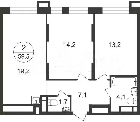 2-к. квартира, 59,5м, 18/21эт. - Фото 0