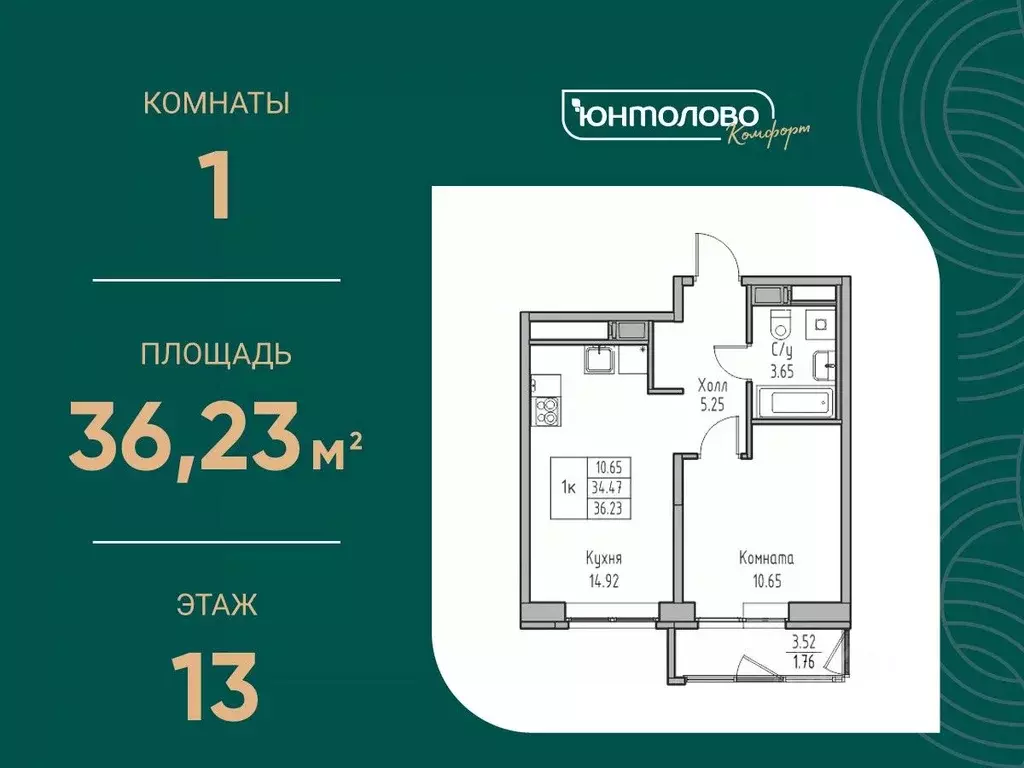 1-к кв. Санкт-Петербург ул. Ивинская, 1к4 (36.23 м) - Фото 0