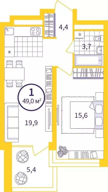 1-комнатная квартира: Екатеринбург, улица Щербакова, 76 (45.23 м) - Фото 0