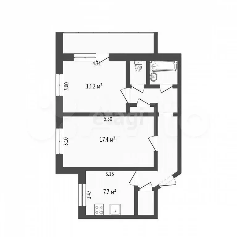2-к. квартира, 52,9 м, 7/9 эт. - Фото 0