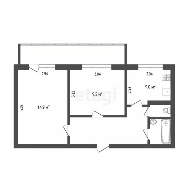 2-к кв. Тюменская область, Тюмень ул. Дружбы, 132 (44.3 м) - Фото 2