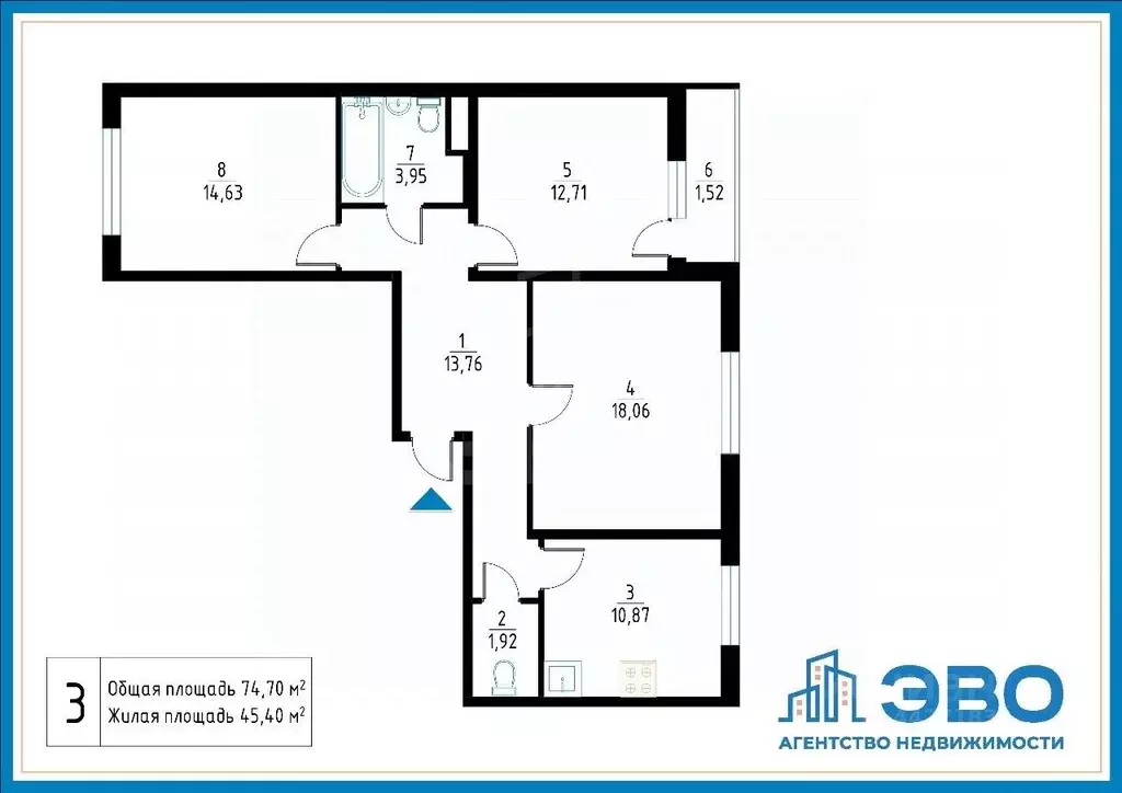 3-к кв. Санкт-Петербург Ленинский просп., 68 (74.7 м) - Фото 2
