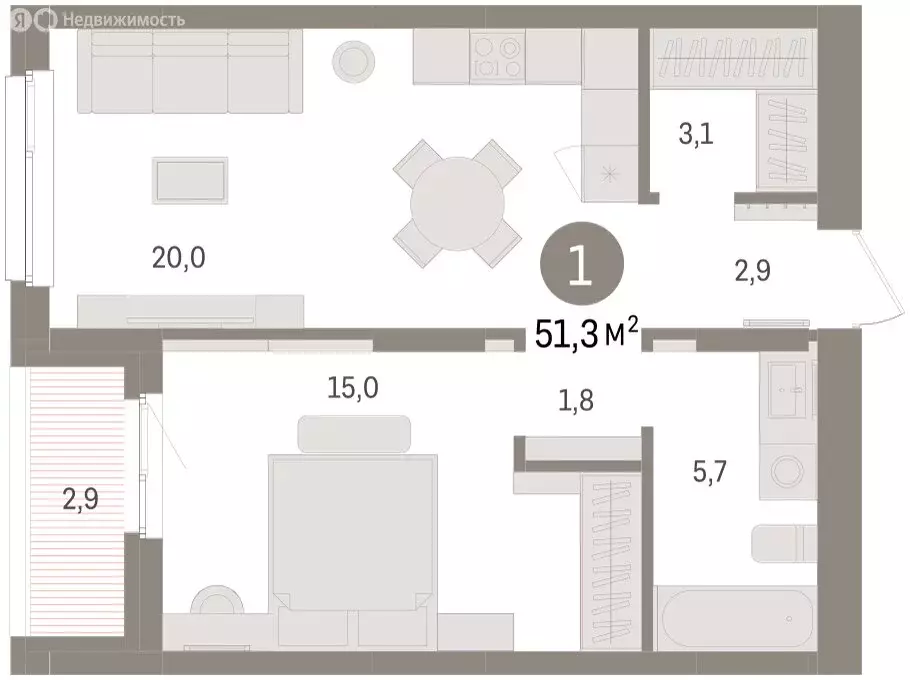 1-комнатная квартира: Челябинская область, Сосновский муниципальный ... - Фото 2