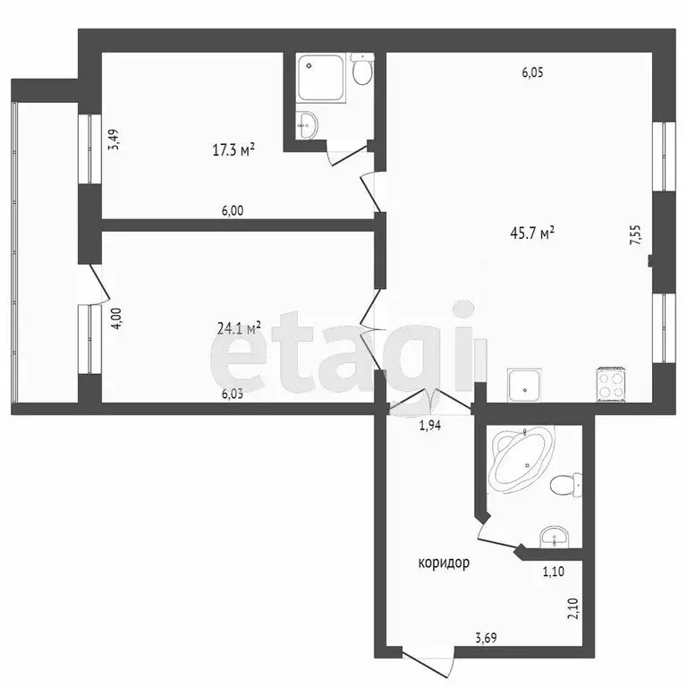 2-комнатная квартира: Тюмень, улица Котельщиков, 17к2 (112 м) - Фото 1