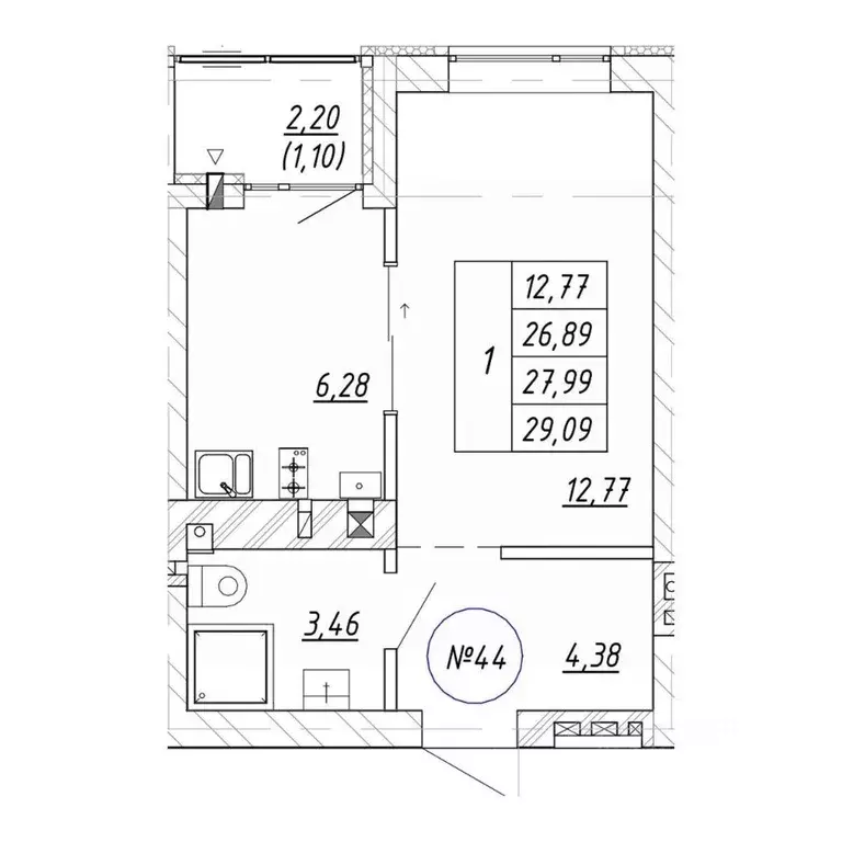 1-к кв. Калининградская область, Зеленоградск  (29.09 м) - Фото 1