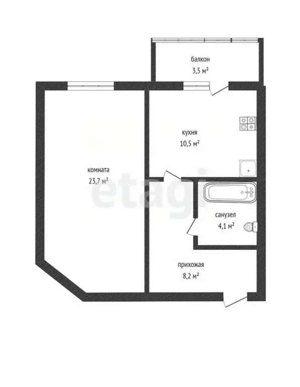 1-к кв. Башкортостан, Салават бул. Салавата Юлаева, 12В (46.3 м) - Фото 2