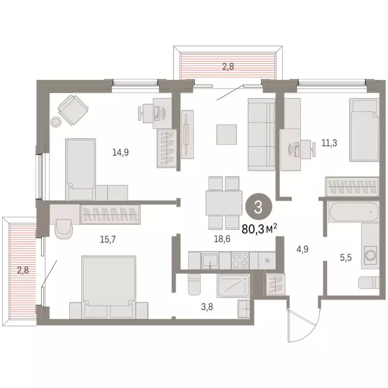 3-комнатная квартира: Курган, жилой район Центральный, ЖК Дом Кино ... - Фото 2