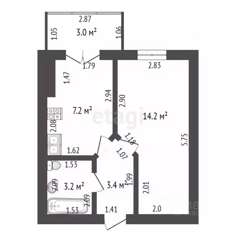 1-к кв. Смоленская область, Смоленск Краснинское ш., 30 (27.9 м) - Фото 1