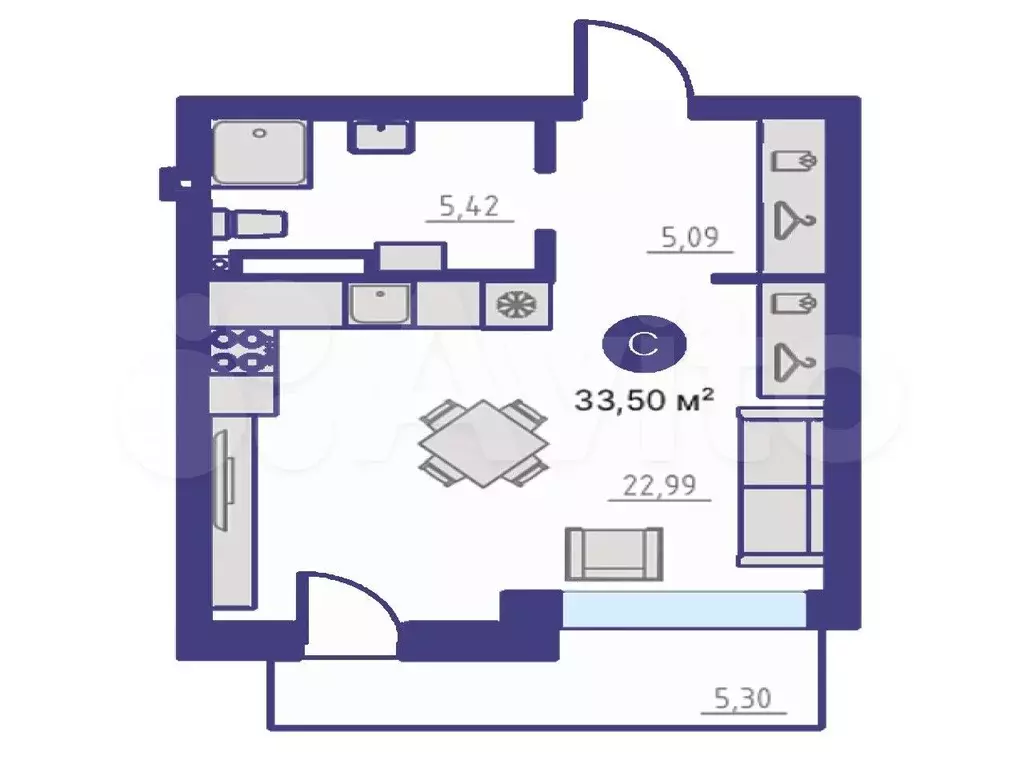 Квартира-студия, 38,8м, 2/4эт. - Фото 1