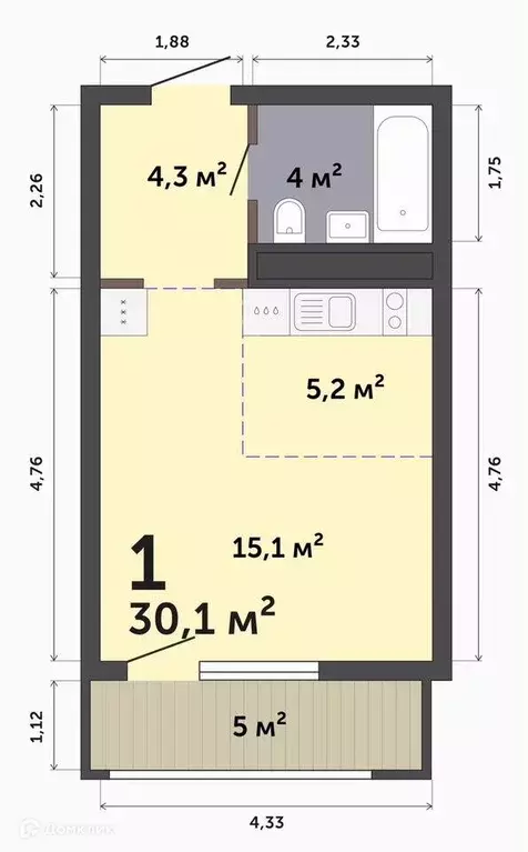 Продаётся квартира-студия, 30.1 м - Фото 0
