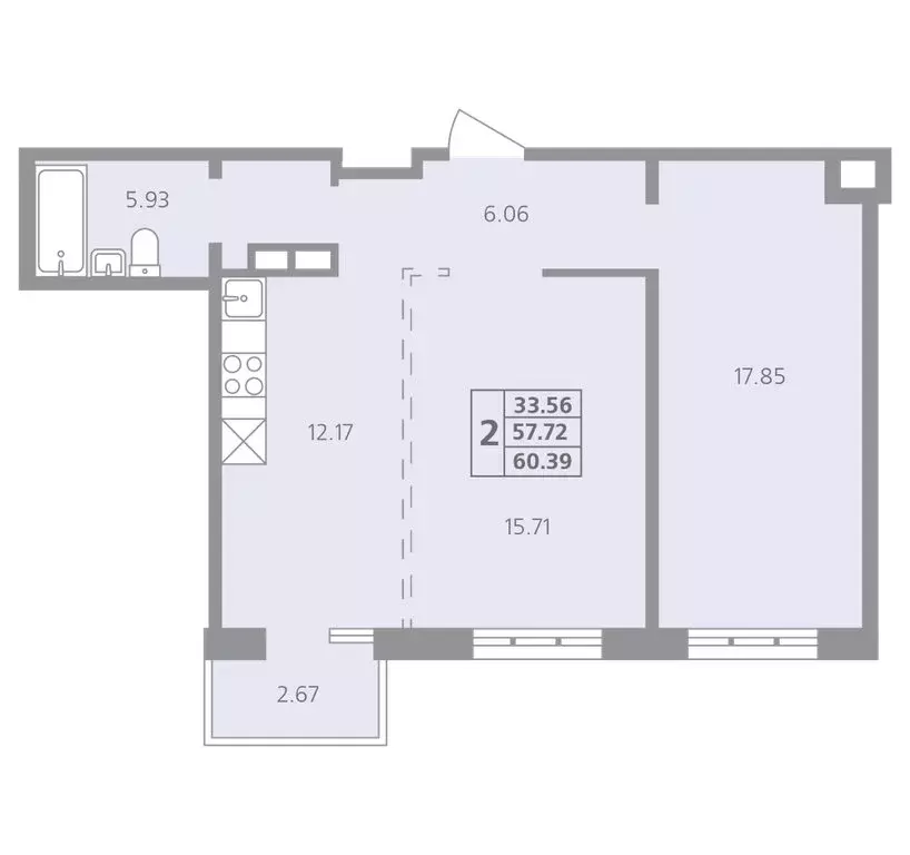 2-комнатная квартира: Иркутск, микрорайон Радужный (60.39 м) - Фото 1