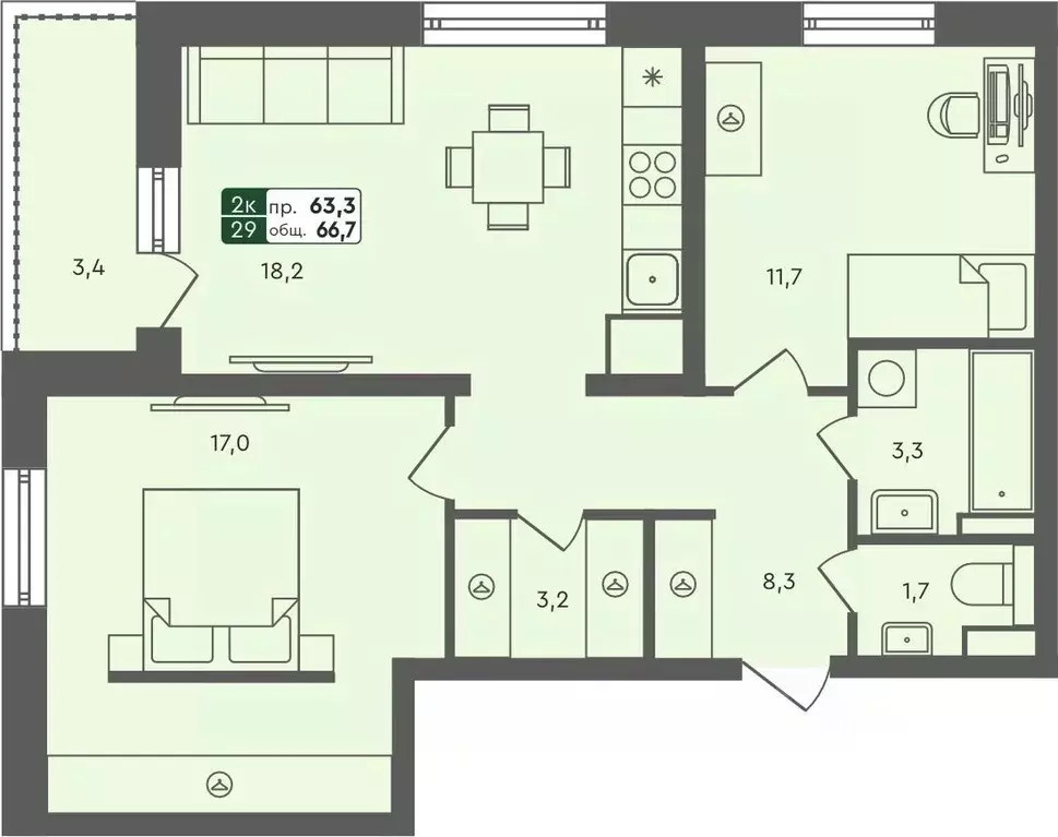 2-к кв. Курганская область, Курган Заозерный жилрайон, 6А мкр, 25/4 ... - Фото 0