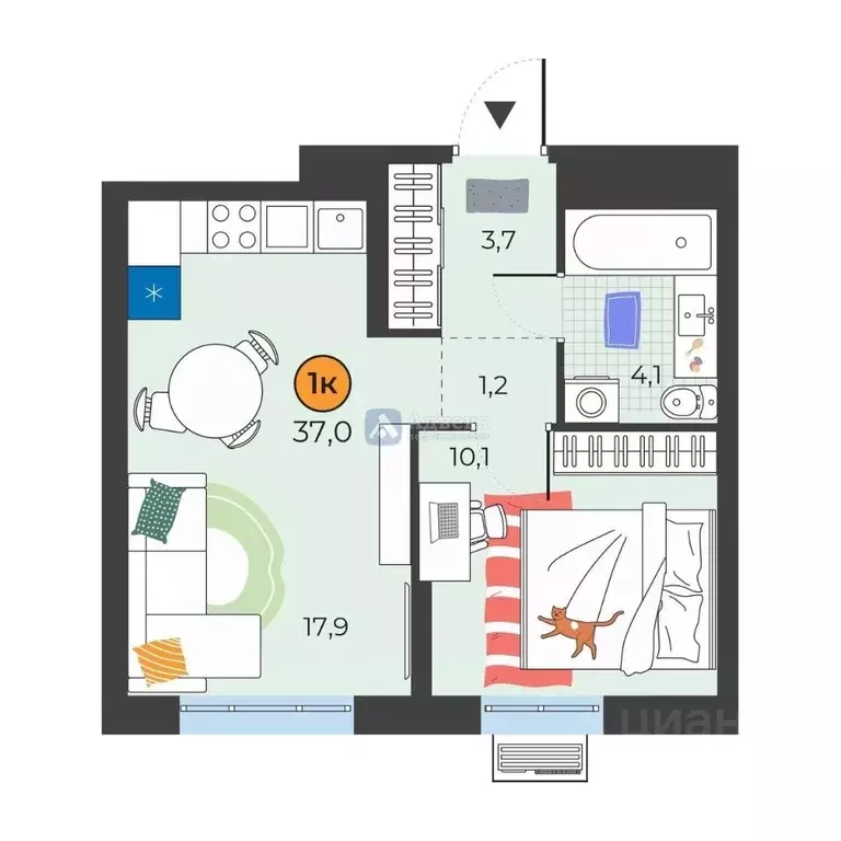 1-к кв. Тюменская область, Тюмень ул. Надежды Шалагиной, 4 (37.0 м) - Фото 1