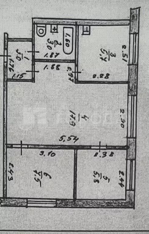3-к. квартира, 41,9 м, 1/4 эт. - Фото 0
