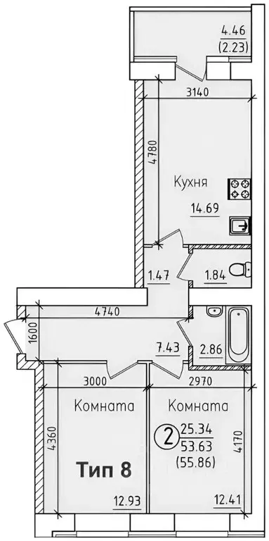 2-к кв. Коми, Сыктывкар ул. Домны Каликовой, 58 (57.1 м) - Фото 2