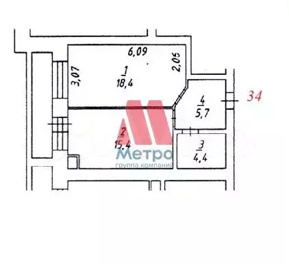 1-к. квартира, 43,9 м, 4/9 эт. - Фото 0