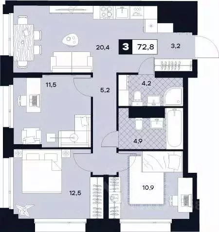 3-к кв. Москва Лодочная ул., 27К2 (72.8 м) - Фото 0