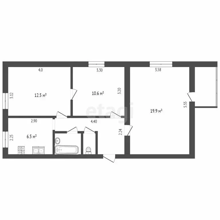 3-комнатная квартира: Тюмень, улица 50 лет Октября, 34 (58.6 м) - Фото 1