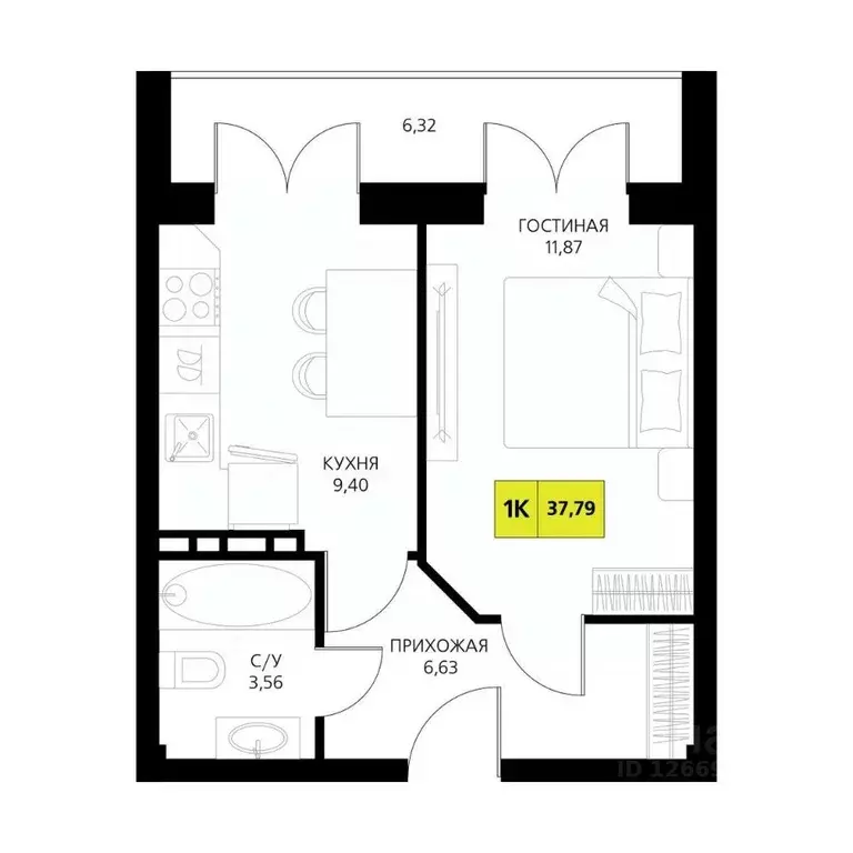 1-к кв. Дагестан, Дербент  (37.79 м) - Фото 1