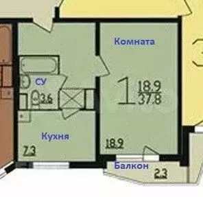 1-к. квартира, 37,6 м, 16/17 эт. - Фото 1