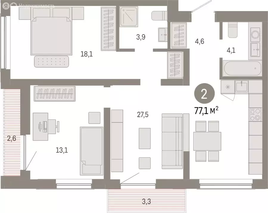 2-комнатная квартира: Новосибирск, Большевистская улица, с49 (77.11 м) - Фото 0