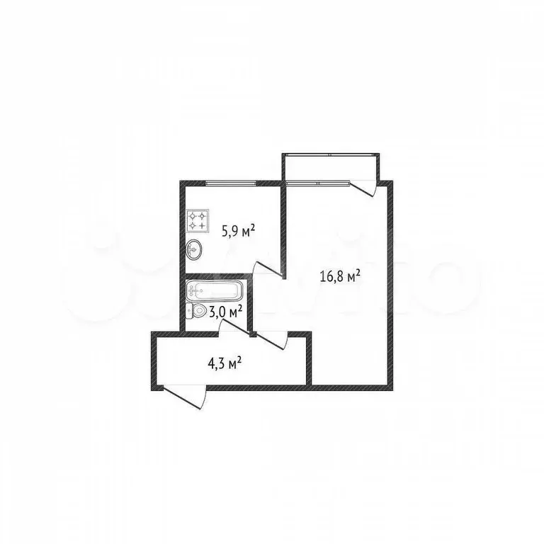 1-к. квартира, 30,6 м, 4/4 эт. - Фото 0