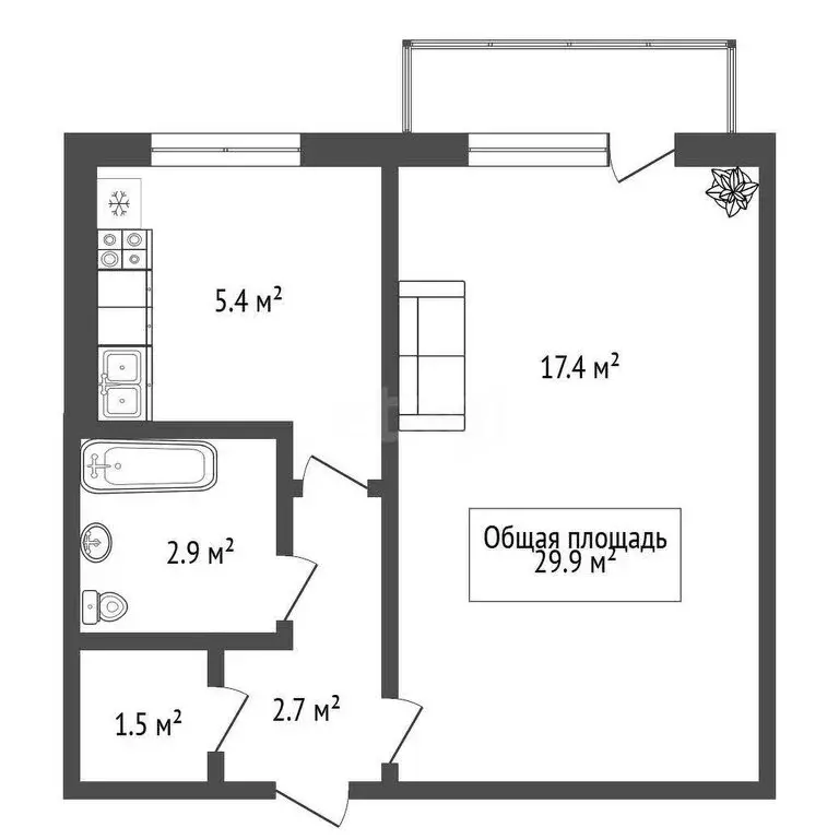 1-комнатная квартира: Новосибирск, улица Бориса Богаткова, 247 (29.9 ... - Фото 0